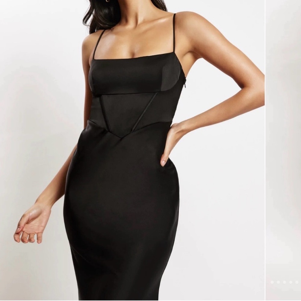 Meshki Desirie Satin Corset Maxi Dress Black XS NWT‎